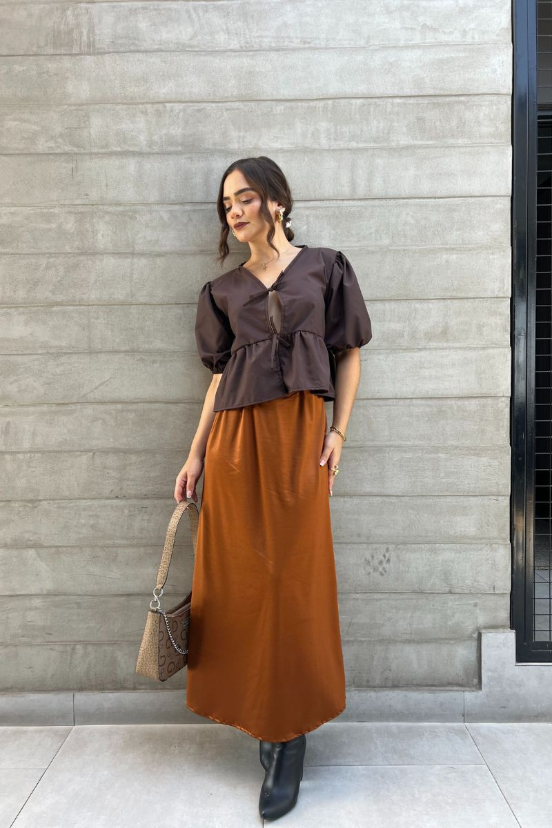 FALDA SEDA CAMEL