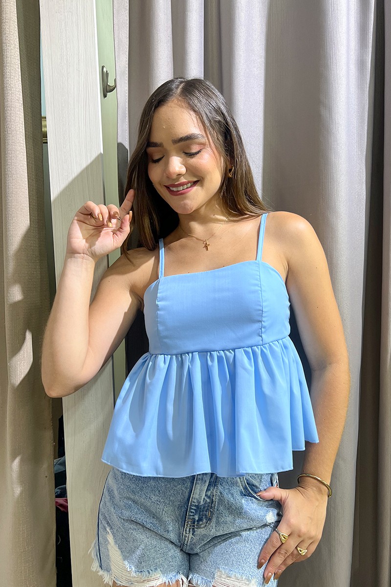 BLUSA LAZO TIRAS CELESTE