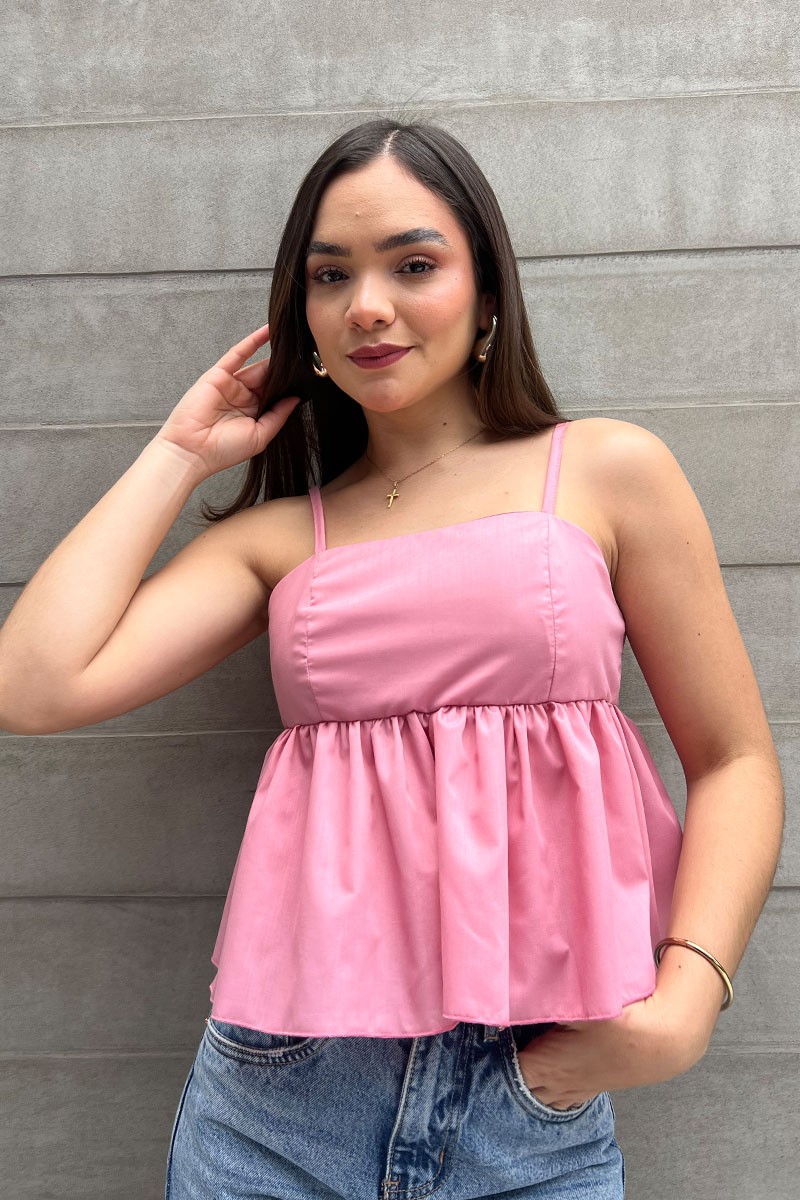 BLUSA LAZO TIRAS ROSA