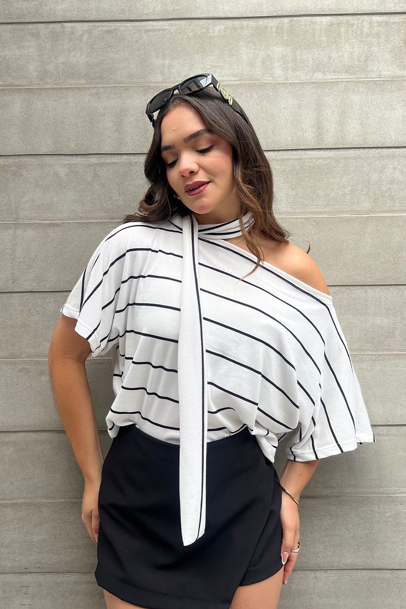 SWEATER LÍNEAS CORBATA PERLA